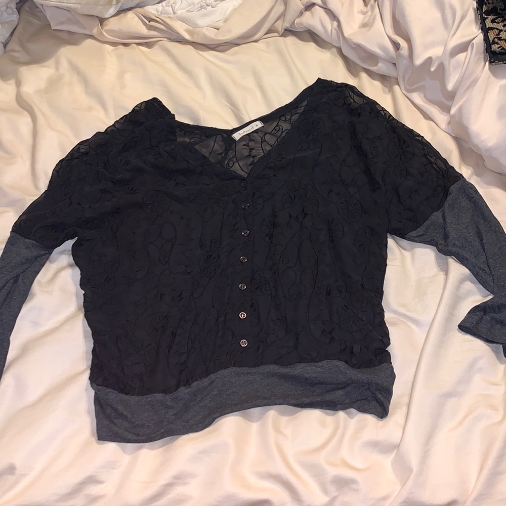 Sheer floral black blouse with undershirt M
